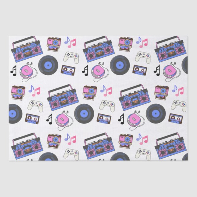 Retro 1980's Era Music Birthday Tissue Paper (Front)