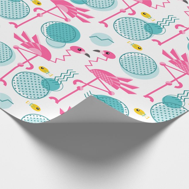 Retro 1980's Memphis Style Flamingo Tropical Wrapping Paper (Corner)