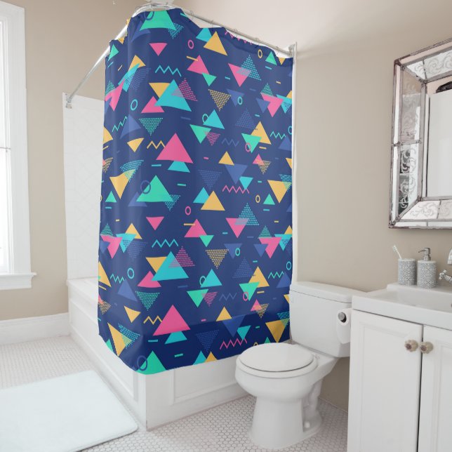 Retro 1980's Pattern Shower Curtain (In Situ)