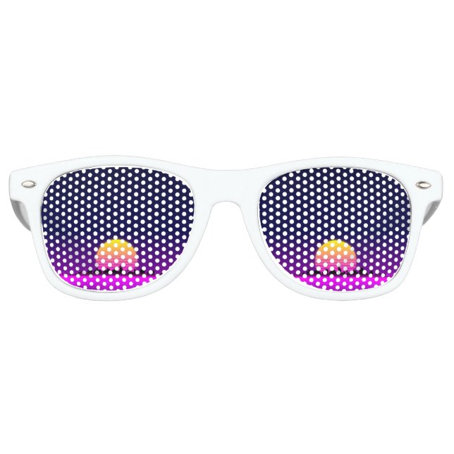 Retro 1980s synthwave glowing neon lights city sunglasses (Front)