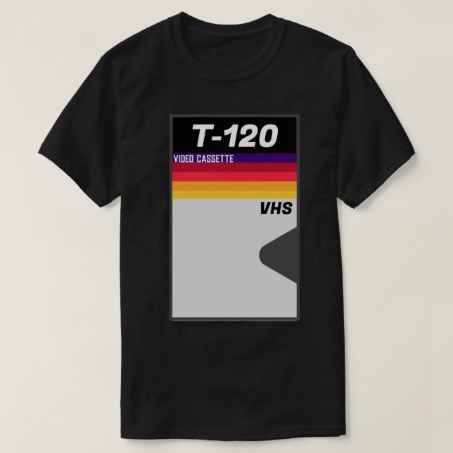 Retro 1980s T-120 VHS Cassette Tape T-Shirt  (Design Front)