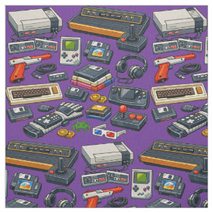 Retro 1980's Video Game Gear Pattern Fabric