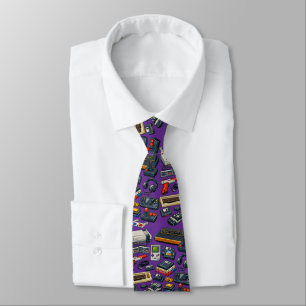 Retro 1980's Video Game Gear Pattern Tie