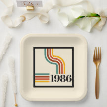 Retro 1986 40th Birthday Paper Plate Stripes
