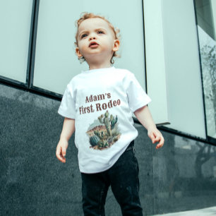 Retro 1st First Rodeo Western Cactus Birthday Baby T-Shirt