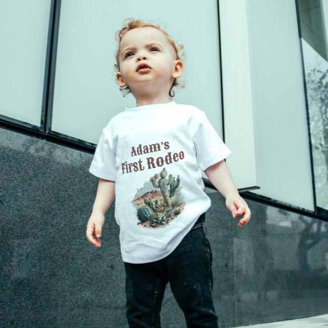 Retro 1st First Rodeo Western Cactus Birthday Baby T-Shirt (Creator Uploaded)