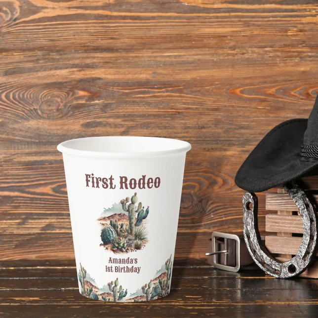 Retro 1st First Rodeo Western Cactus Birthday Paper Cups (Creator Uploaded)