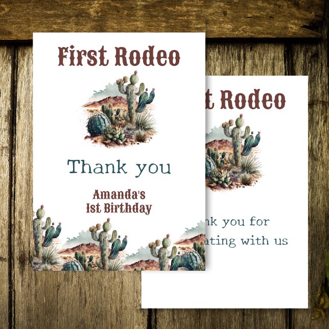 Retro 1st First Rodeo Western Cactus Birthday Thank You Card (Creator Uploaded)