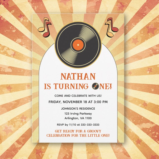 Retro 1st Kids Birthday Groovy Party Vinyl Invitation (Creator Uploaded)