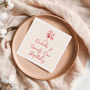 Retro 21st Hand Drawn Coquette Fun Birthday Party Napkin