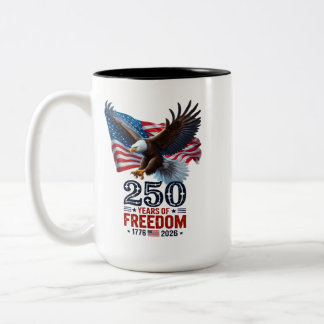 Retro 250 Years Of Freedom USA Patriotic July 4th Two-Tone Coffee Mug