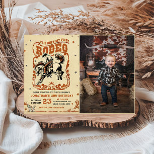 Retro 2nd Rodeo Western Cowboy Birthday Photo Invitation