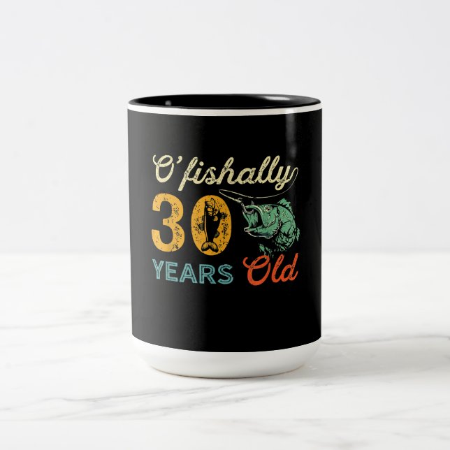 Retro 30th Birthday Fishing Gift Turning 30 Bass Two-Tone Coffee Mug (Center)