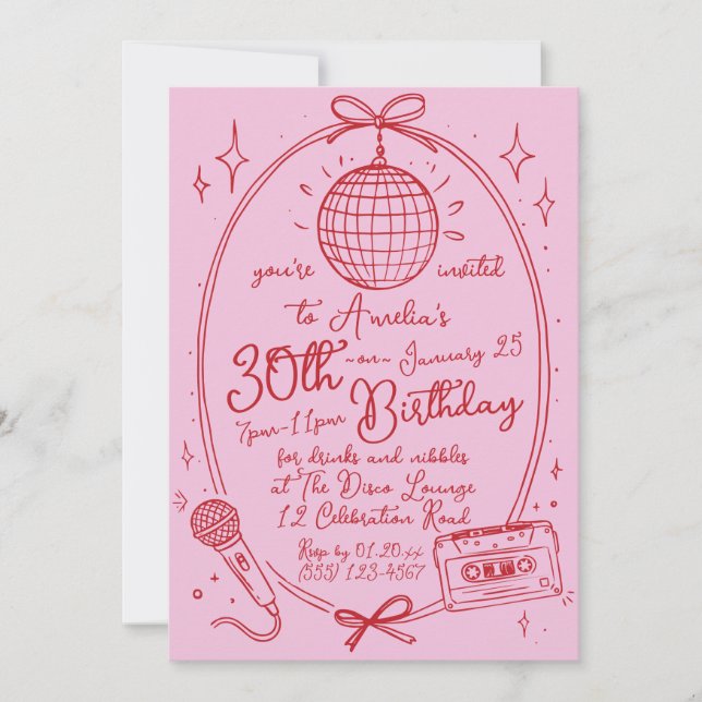 Retro 30th Birthday Karaoke Party Invite (Front)