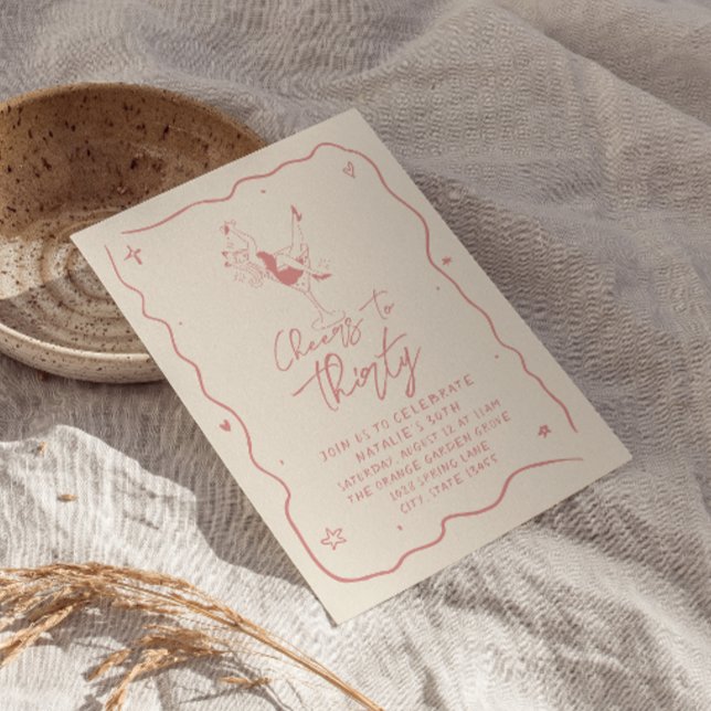 Retro 30th Cheers To Thirty Pink Birthday Party Invitation (Creator Uploaded)