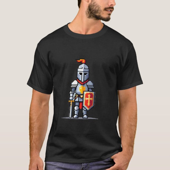 Retro 32-bit Style Game Pixel Art Knight T-Shirt (Front)