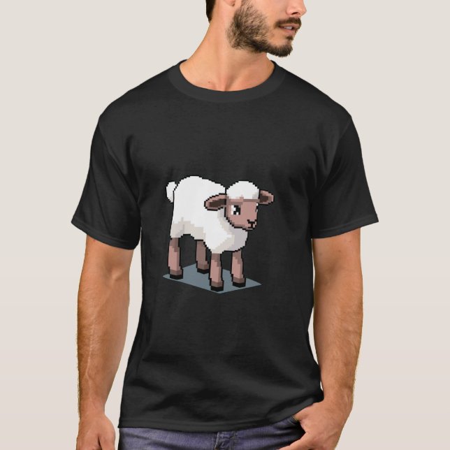 Retro 32 bit Style Game Pixel Art Lamb T-Shirt (Front)