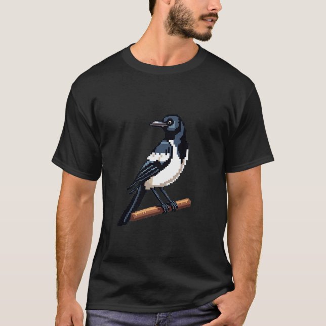 Retro 32-bit Style Game Pixel Art Magpie T-Shirt (Front)