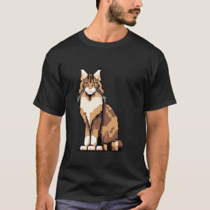 Retro 32-bit Style Game Pixel Art Maine Coon Cat T-Shirt