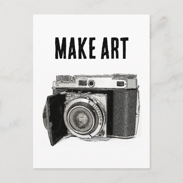 Retro 35mm Film Camera Photographer Art Drawing Postcard (Front)