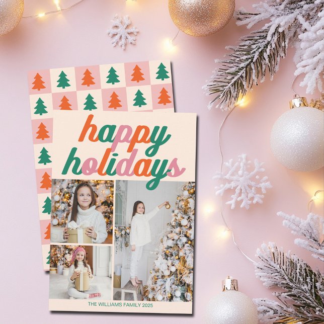 Retro 3 Photo Christmas Collage Happy Holidays Holiday Card (Creator Uploaded)