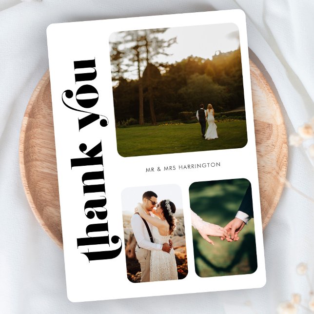 Retro 3 Photo Wedding Thank You Card (Creator Uploaded)
