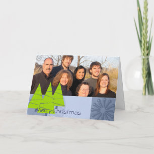 Retro 3 Trees Blue and Lime Green Merry Christmas Holiday Card