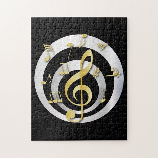 Retro 3D Effect Gold and Silver Musical Notes Jigsaw Puzzle (Vertical)