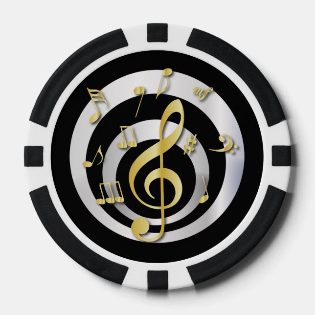 Retro 3D Effect Gold and Silver Musical Notes Poker Chips (Front)