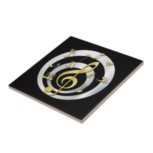 Retro 3D Effect Gold and Silver Musical Notes Tile