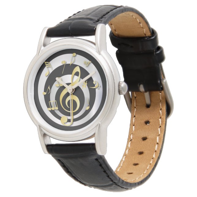 Retro 3D Effect Gold and Silver Musical Notes Watch (Angled)