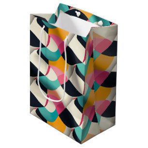 Retro 3D Geometric Pattern in Teal, Pink, Mustard Medium Gift Bag