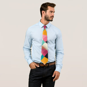 Retro 3D Geometric Pattern in Teal, Pink, Mustard Tie