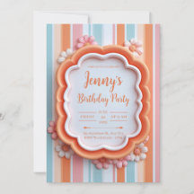 Retro 3D Gummy Flower Striped Frame Birthday