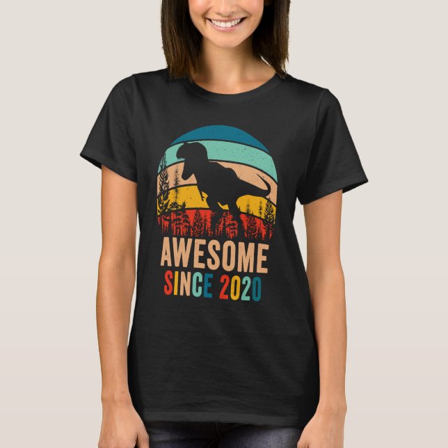 Retro 3rd Bday Dinosaur T Rex Boys Awesome Since 2 T-Shirt (Front)