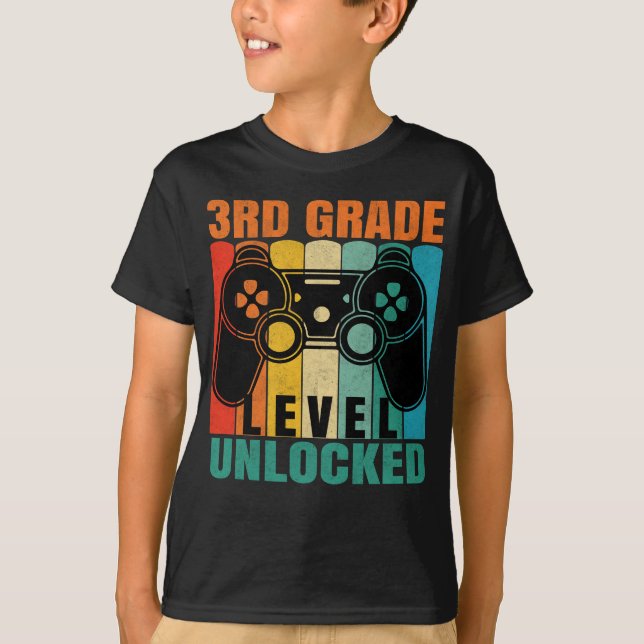 Retro 3rd Grade Level Unlocked Video Game T-Shirt (Front)