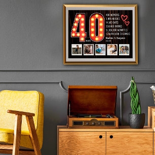 Retro 40th Anniversary Hearts Custom Photo Collage Poster