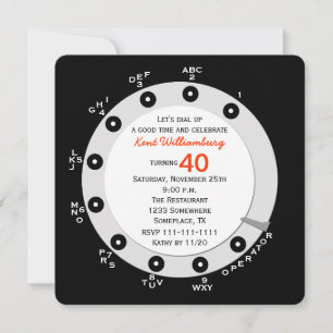 Retro 40th Birthday Party Invitation Rotary Dial