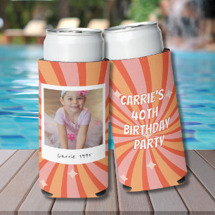 Retro 40th Birthday Photo  Seltzer Can Cooler