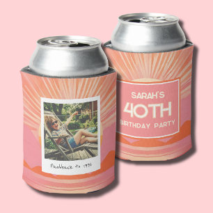 Retro 40th Birthday Pink Sunset Can Cooler