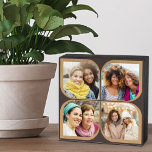Retro 4 Photo Collage Pinwheel Flower Petal Brown Wooden Box Sign<br><div class="desc">Stylish photo block in two tone brown with retro pinwheel style photo collage. The photo template is set up for you to add 4 of your favourite photos, which are automatically displayed in the flower petal shapes. If you have any problem with picture placement, try cropping your photo to a...</div>