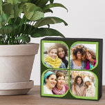 Retro 4 Photo Collage Pinwheel Flower Petal Green Wooden Box Sign<br><div class="desc">Stylish photo block in two tone green with retro pinwheel style photo collage. The photo template is set up for you to add 4 of your favourite photos, which are automatically displayed in the flower petal shapes. If you have any problem with picture placement, try cropping your photo to a...</div>
