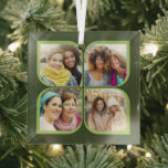 Retro 4 Photo Pinwheel Flower Petal Black Green Glass Tree Decoration<br><div class="desc">Stylish photo ornament in two tone green with retro pinwheel style photo collage. The photo template is set up for you to add 4 of your favourite photos, which are automatically displayed in the flower petal shapes. If you have any problem with picture placement, try cropping your photo to a...</div>