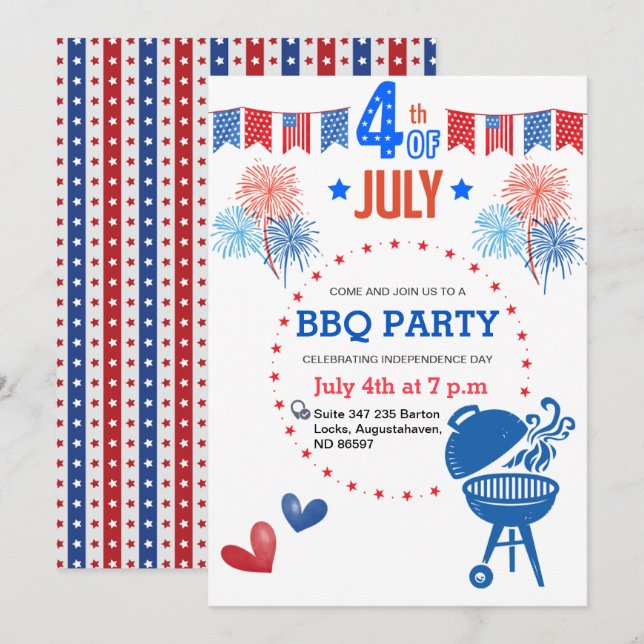 Retro 4th BBQ Red White Blue Summer BBQ Party  Holiday Card (Front/Back)