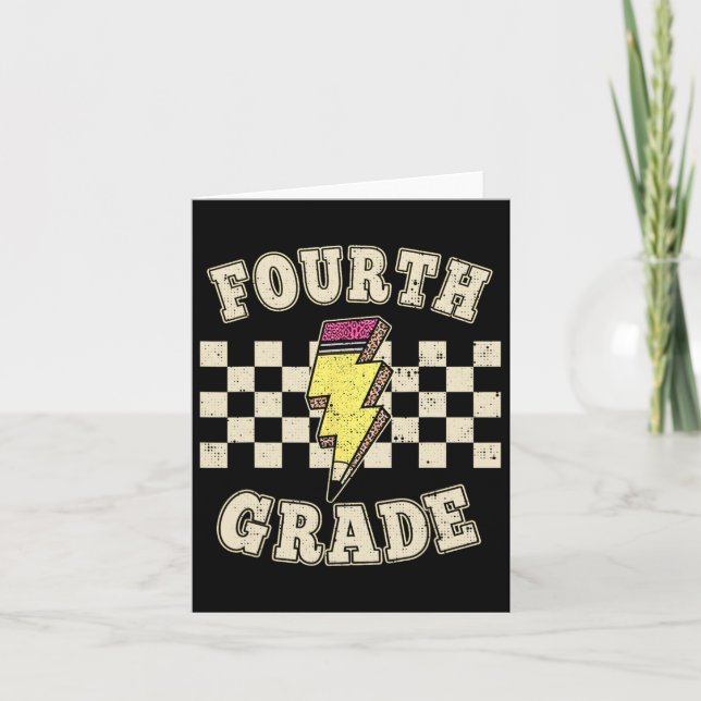 Retro 4th Fourth Grade Teacher Lightning Bolt Penc Card (Front)