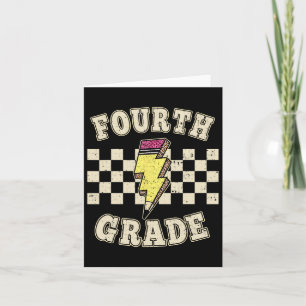 Retro 4th Fourth Grade Teacher Lightning Bolt Penc Card