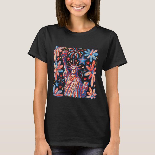 Retro 4th July Statue Of Liberty America Girl Wome T-Shirt (Front)