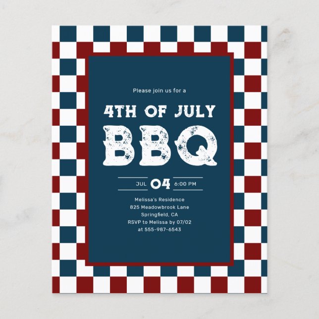 Retro 4th of July BBQ Party Checkered  Flyer (Front)