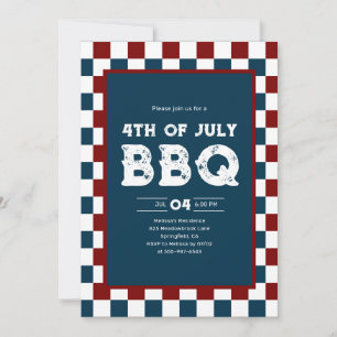Retro 4th of July BBQ Party Chequered  Invitation