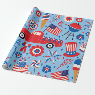 Retro 4th of July Celebration Pattern Wrapping Paper
